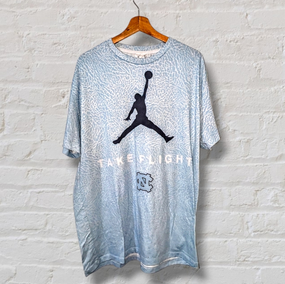 Size XL - UNC Jordan Jumpman Light Blue Graphic Tee Elephant Print Design